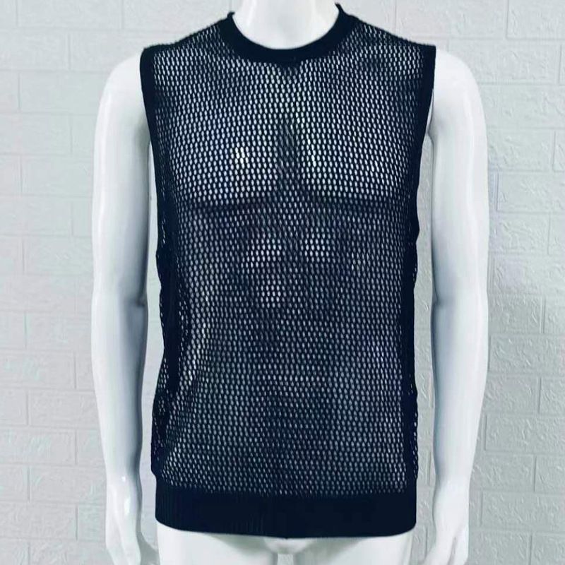 Sommer 2025: Neuer Strickpullover für Herren, ärmellos, Rundhalsausschnitt, ärmellos, mit Lochmuster_voghion.com