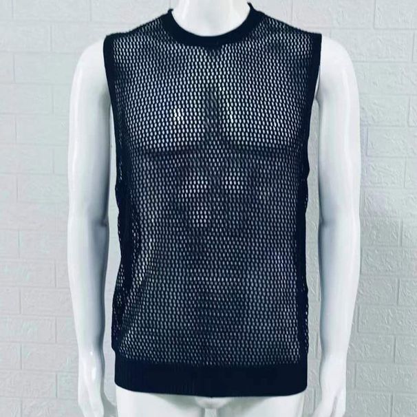 Sommer 2025: Neuer Strickpullover für Herren, ärmellos, Rundhalsausschnitt, ärmellos, mit Lochmuster_voghion.com