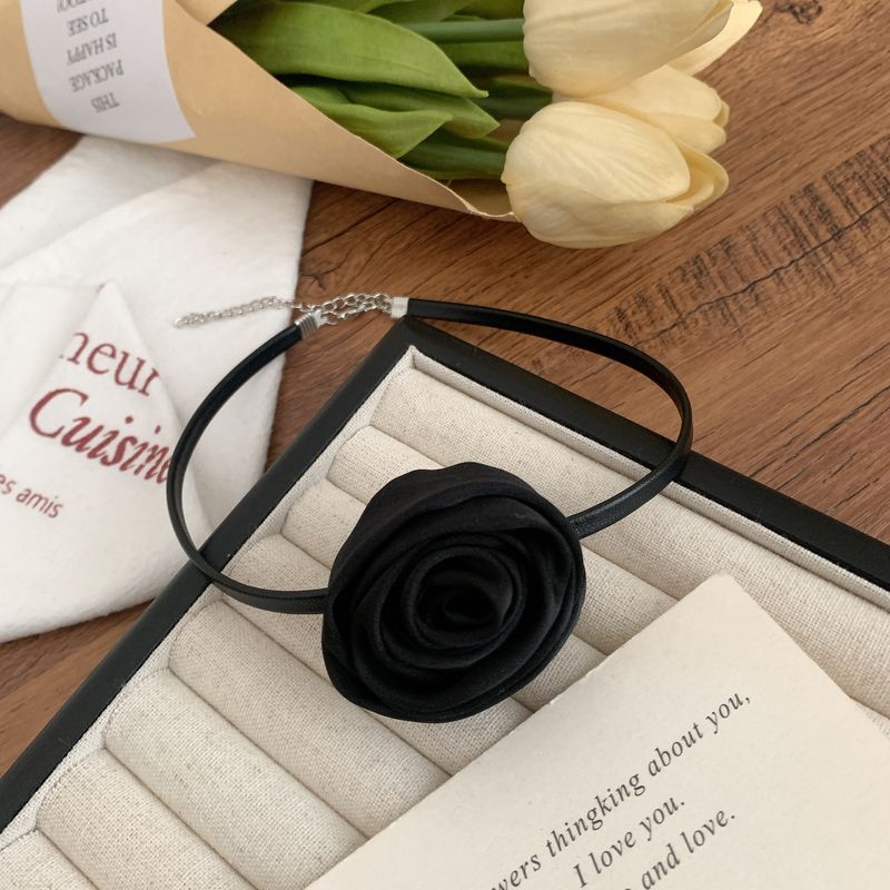 Rozenbloem choker lint hanger haarelastiek Franse stijl zomer sleutelbeen ketting_voghion.com
