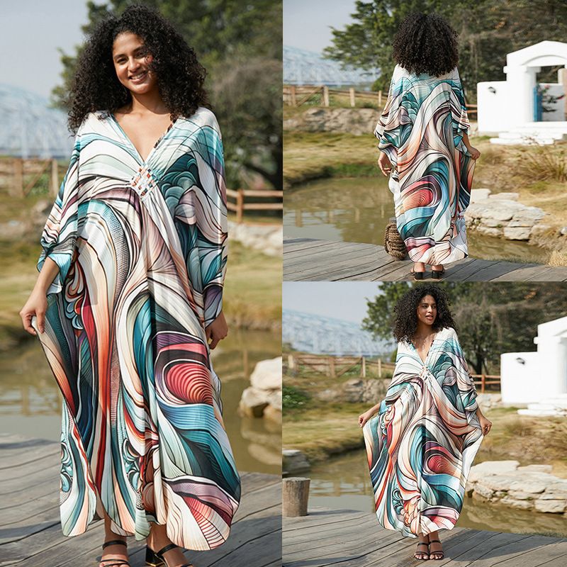 Vêtements pour femmes imprimés vacances ample grande taille jupe longue robe de plage robe bikini chemisier_voghion.com