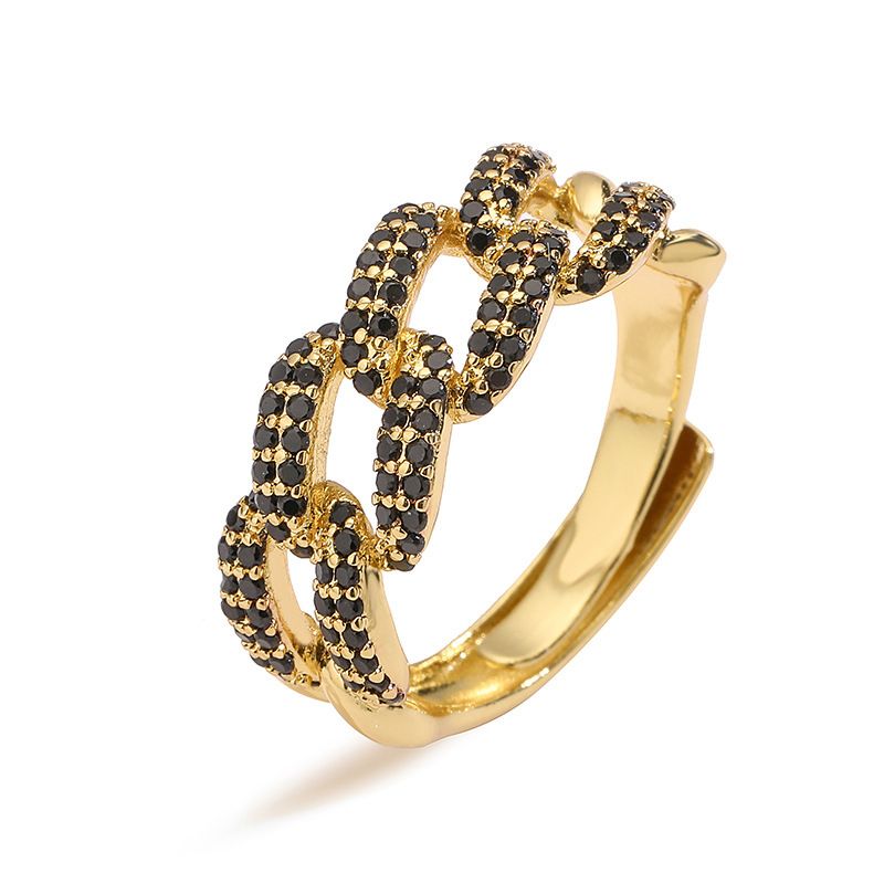 HECHENG Gioielli di nicchia Hip-Hop Rame Intarsiato Diamante Colorato Moda Cubana Catena Leggera Lusso Anello Interbloccato_voghion.com