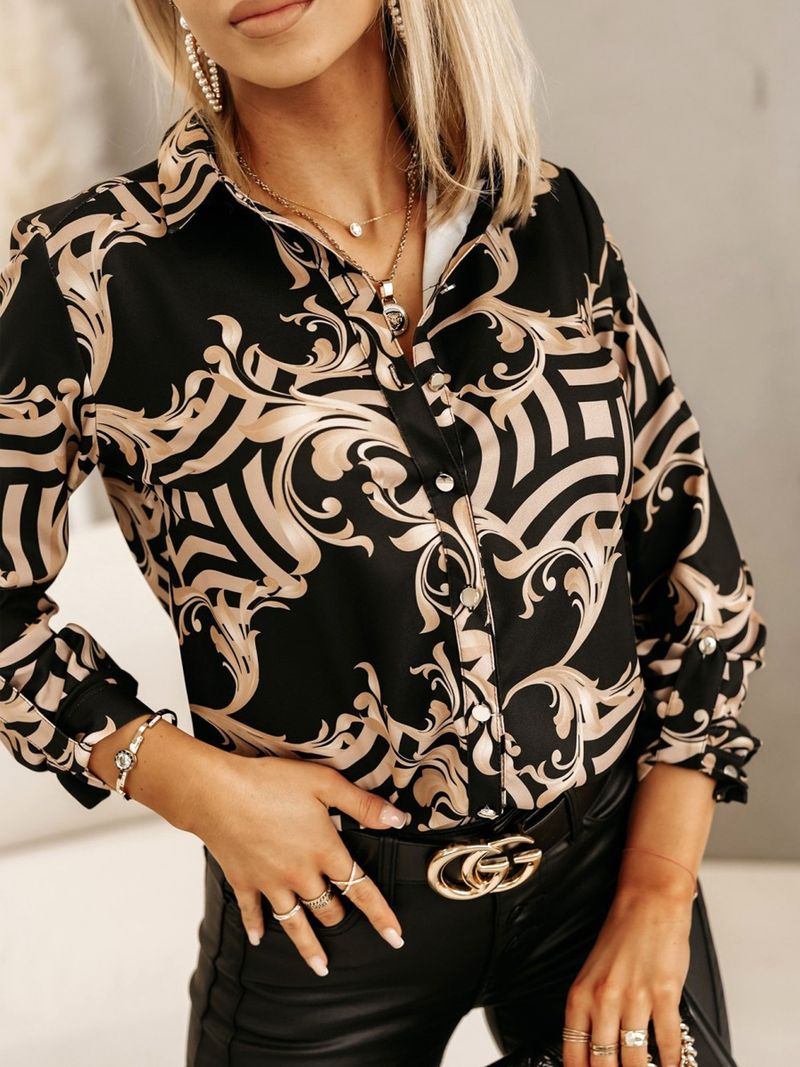 Camicia da ufficio da ufficio a maniche lunghe con stampa casual alla moda da donna_voghion.com