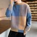 Men's Clothing Men's Fashion Large Block Splicing Jacquard Knitted Sweater Micro Wide Retro Casual Round Neck Sweater Trendy_voghion.com