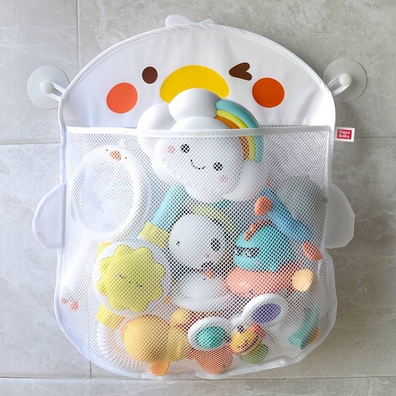Cute Duck Mesh Net Toy Storage Bag - Perfect for Baby Bath Games & Bathroom Organization - With Suction Cups for Easy Storage_voghion.com
