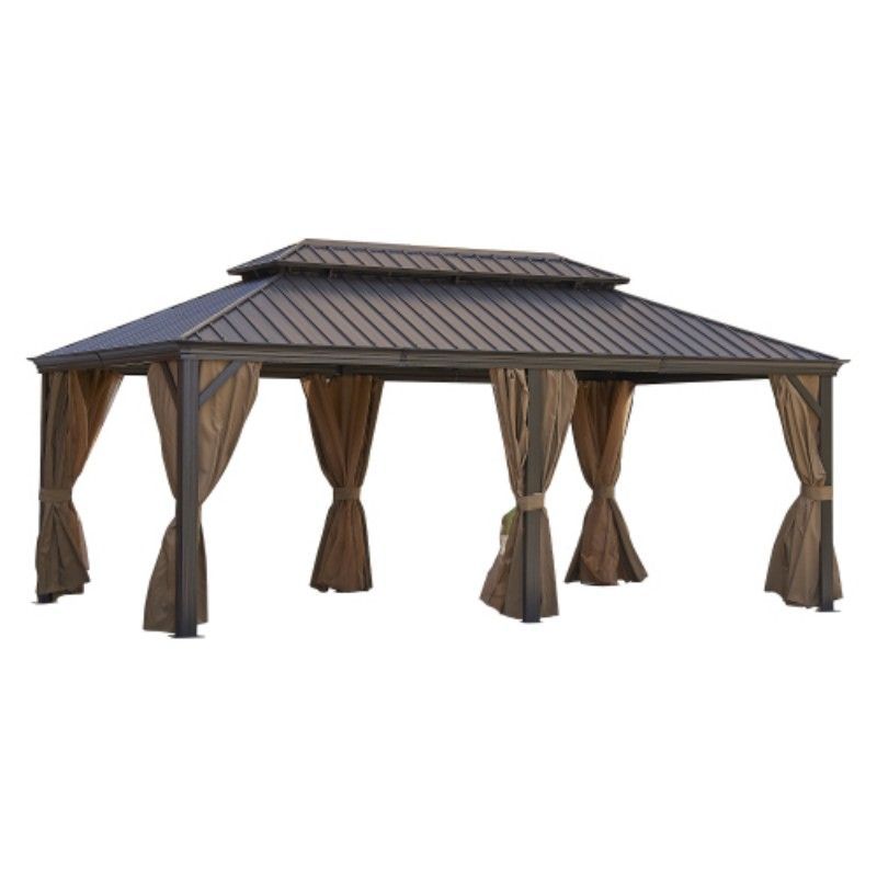 12*20FT Patic Gazebo,alu Gazebo With Steel Canopy,Outdoor Permanent Hardtop Gazebo Canopy For Patio, Garden, Backyard_voghion.com