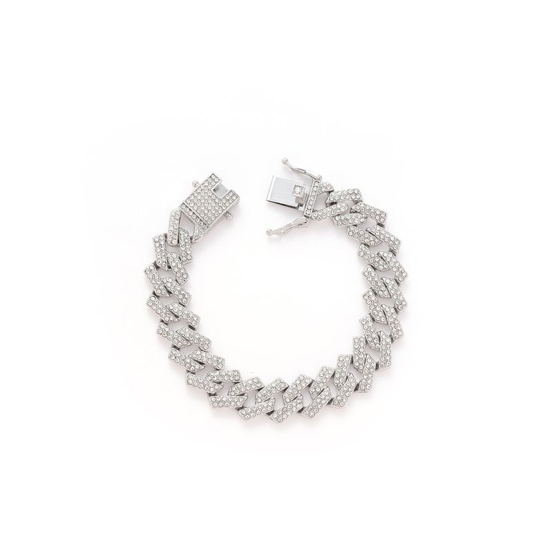 15mm alloy full diamond Cuban chain men's double row quadrilateral hip-hop necklace accessory_voghion.com