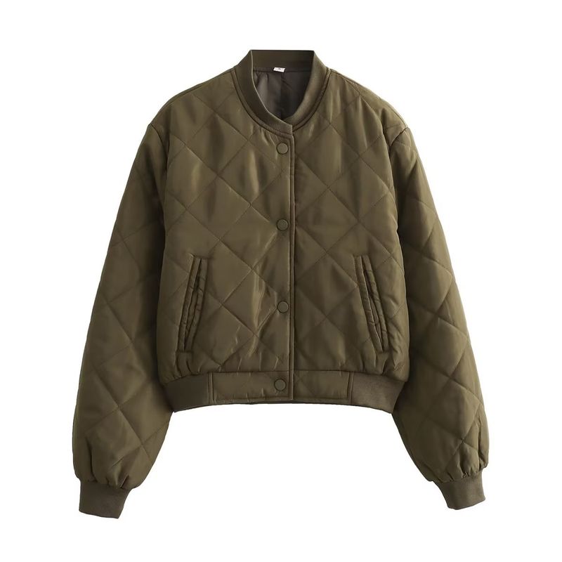 Women's Short Quilted Bomber Jacket - Lightweight Comfortable Casual Outerwear With Stand Collar, Multiple Pockets_voghion.com