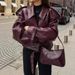 Trendy Women's PU Leather Jacket With Adjustable Cuffs, Retro Biker Style, Notched Lapel, Short Cropped Fit – Available In Wine Red, Classic Red_voghion.com