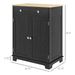HOMCOM Sideboard Buffet Cabinet Black Kitchen Coffee Bar Storage With Solid Wood Top Adjustable Shelf 2 Drawers For Living Room_voghion.com