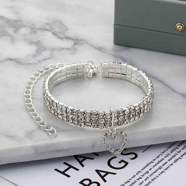 Trzyrzędowy elastyczny naszyjnik ze strasami dla zwierząt domowych, łańcuszek z wisiorkiem miłosnym, obroża dla kota i psa, artykuły dla zwierząt, akcesoria dla małych psów_voghion.com