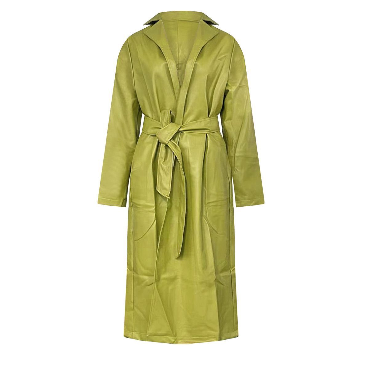 Trench lungo in pelle da donna, casual e versatile_voghion.com
