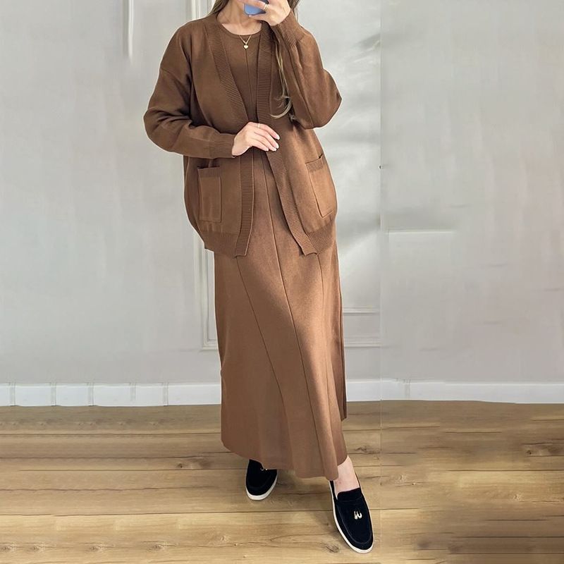 Women's Clothing autumn new fashion casual knitted sweater coat dress sweater suit_voghion.com