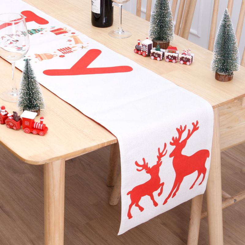Home & Garden New Christmas Table Runner Double Layer Cotton and Linen Creative Printing Snowman Old Man Table Mat Atmosphere Christmas Decorations_voghion.com