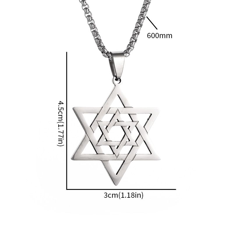 Collana con ciondolo esagonale a forma di scudo di David, da uomo, in acciaio inossidabile, con catena cubana, gioiello religioso._voghion.com