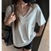 Sommer Koreanisches Oversized T-Shirt mit tief angesetzten Schultern und V-Ausschnitt, kurzärmelig, für Damen, Basic-Oberbekleidung, High-End-Oberteil im Lazy-Style_voghion.com