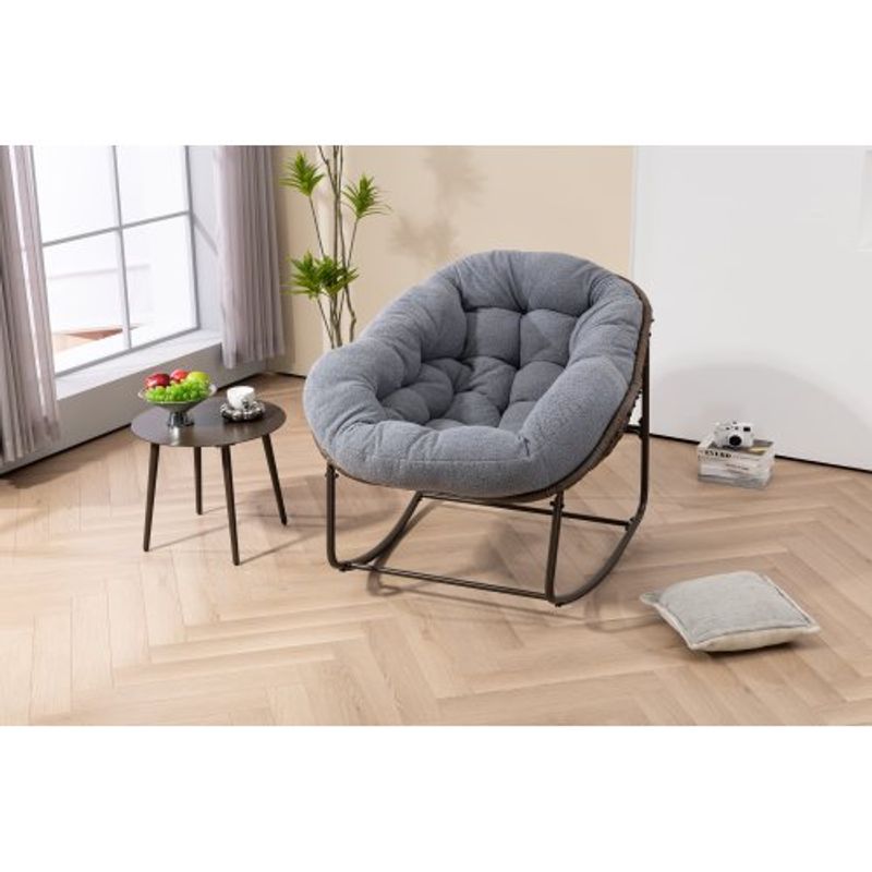 Fauteuil à bascule d'extérieur en rotin, coussin rembourré, inclinable, pour porche, salon, terrasse, jardin, gris_voghion.com
