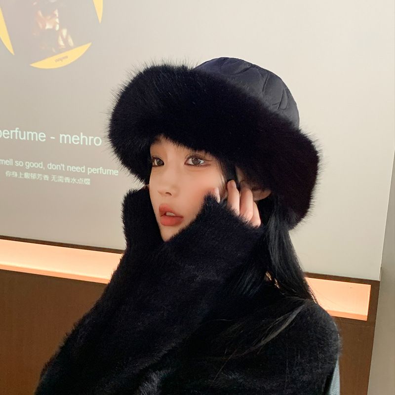 Nuevo Gorro de pescador cálido y grueso con borde de piel lisa para mujer, protección contra el frío al aire libre, espectáculo facial pequeño, Otoño e Invierno_voghion.com