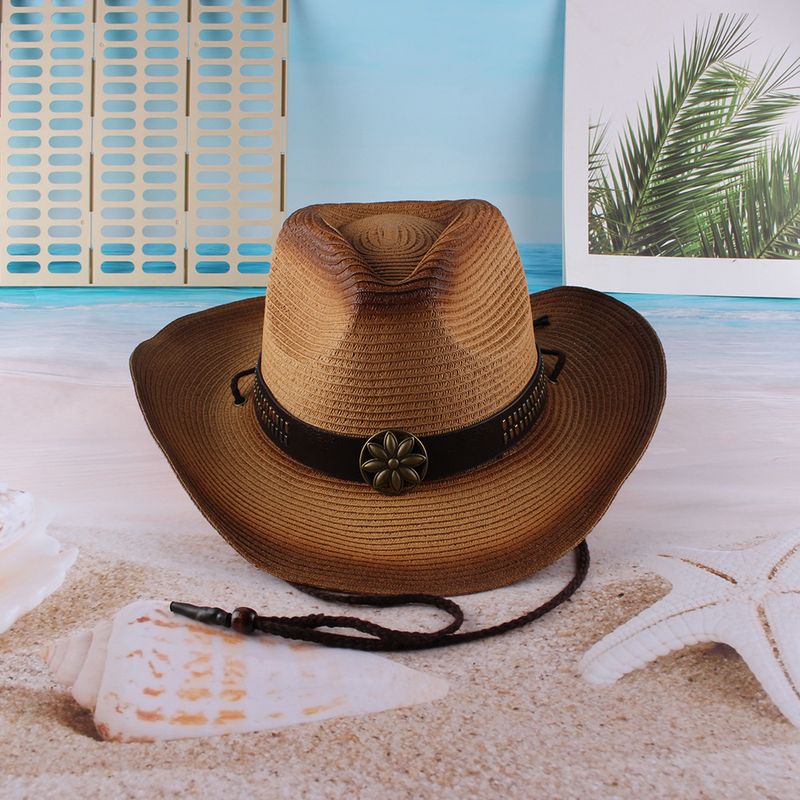 Cross-border hot selling western cowboy hat new style curled jazz hat ladies European and American style summer big brim straw hat wholesale_voghion.com