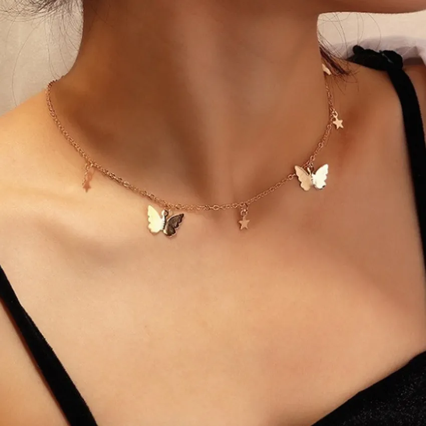 meilleurs produits de vente ins style simple pendentif papillon pompon en métal collier pendentif clavicule pour femme_voghion.com