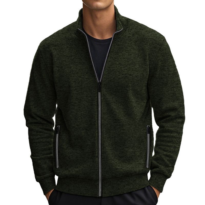 American Style Retro Men's Casual Cationic Jacquard Sweater Collar Zipper Cardigan Jacket_voghion.com