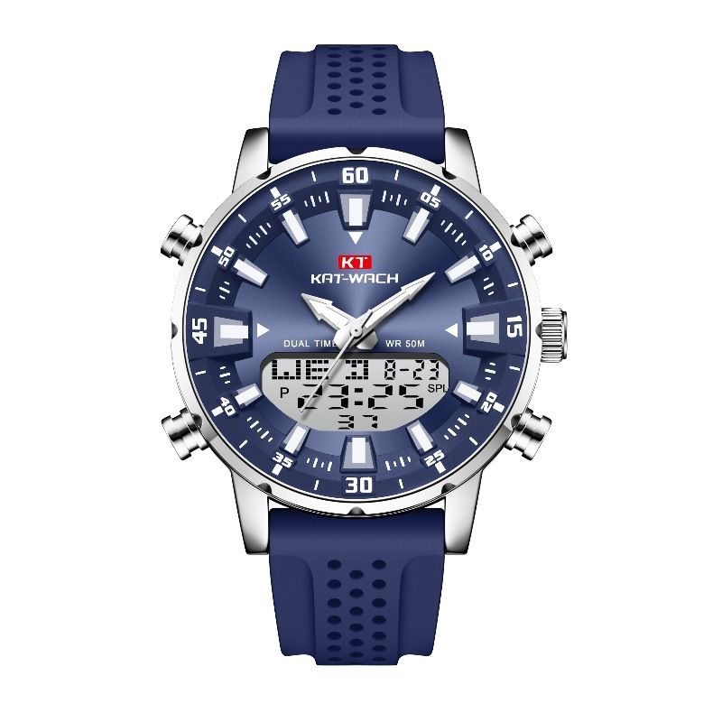 Stylish Multi-functional Dual Display Digital Men's Watch Quartz Watch Steel Strap Waterproof Luminous_voghion.com