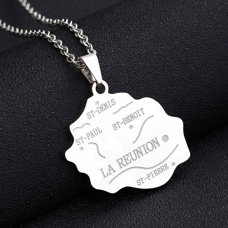 Collana con ciondolo mappa della Riunione francese, moda geometrica, gioielli con ciondolo in acciaio inossidabile per uomo e donna_voghion.com