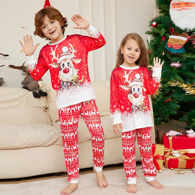 Christmas Cartoon Christmas Reindeer Print Parent-Child Christmas Set Pajamas_voghion.com