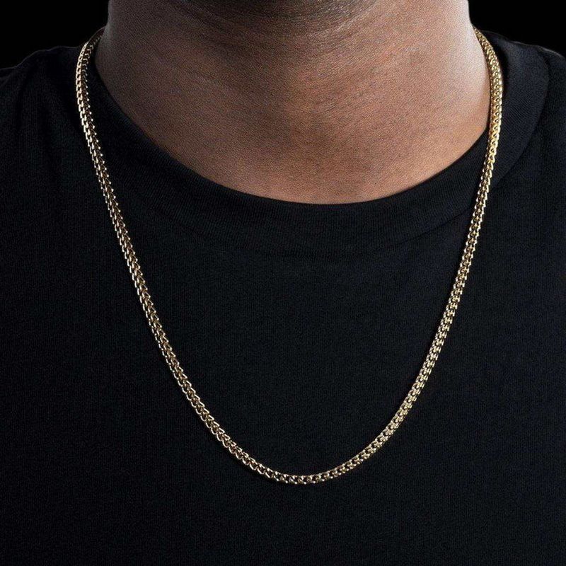 Nerūdijančio plieno 3 mm priekinės ir galinės žemės grandinėlės trimatis vyriškas auksinis hiphopo papuošalas iš titano plieno_voghion.com