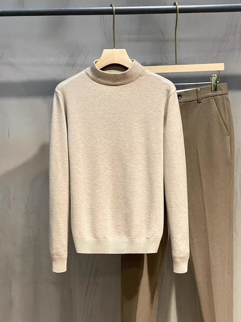 Maglione da uomo autunno e inverno casual tinta unita vestibilità attillata collo medio intimo maglia fondo camicia stile maglione lavorato a maglia spesso_voghion.com