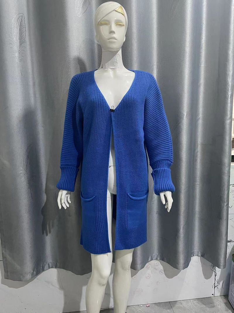 Vêtements pour femmes Cardigan à manches chauve-souris Poche ample Manteau mi-long Grande taille_voghion.com
