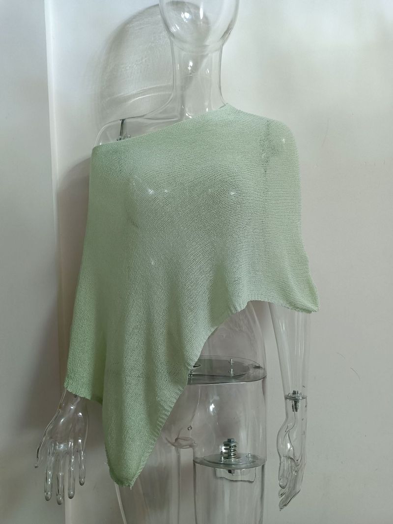 Fashion Asymmetrical Cape Shawl Women's Lightweight Knit Top - Sun Protection, Loose Fit, Breathable Polyester, Elegant & Versatile (Multiple Colors)_voghion.com