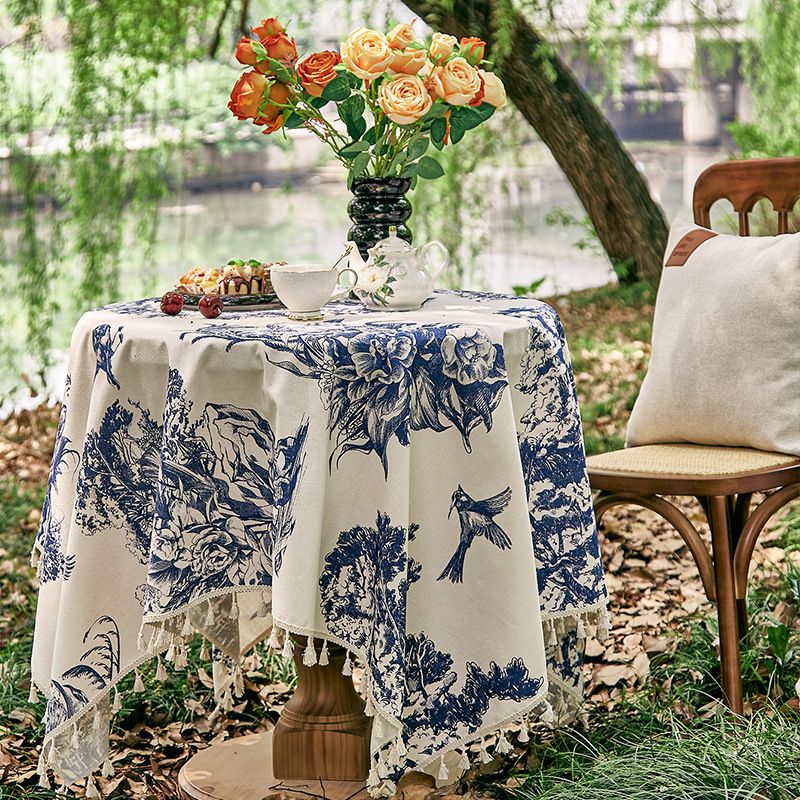 Nordic Abstract Blue Tablecloth – Cotton-Polyester Blend, Slip-Resistant & Durable, Multi-Size Cover For Dining, Coffee Table & Picnic_voghion.com