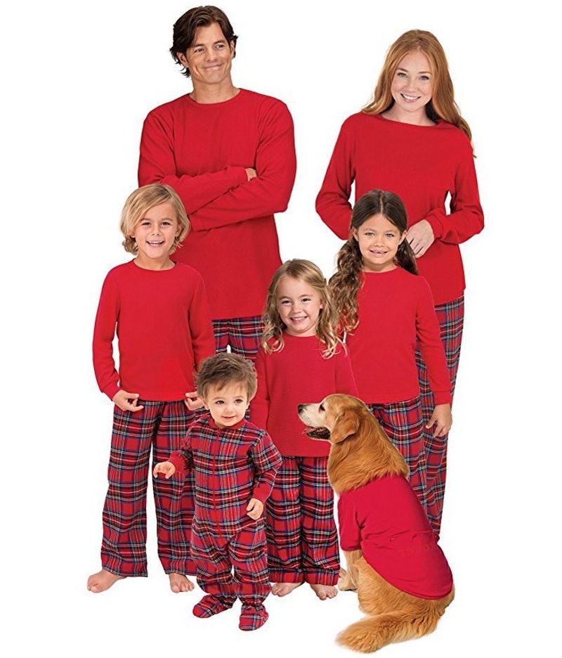 Vêtements Parent-enfant vêtements de famille noël Plaid imprimé Parent-enfant coton vêtements de maison ensemble de pyjamas_voghion.com