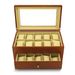 Matte Cherry Finish Glass Lid 1-Drawer Velour Lined Wooden 20-Watch Box_voghion.com