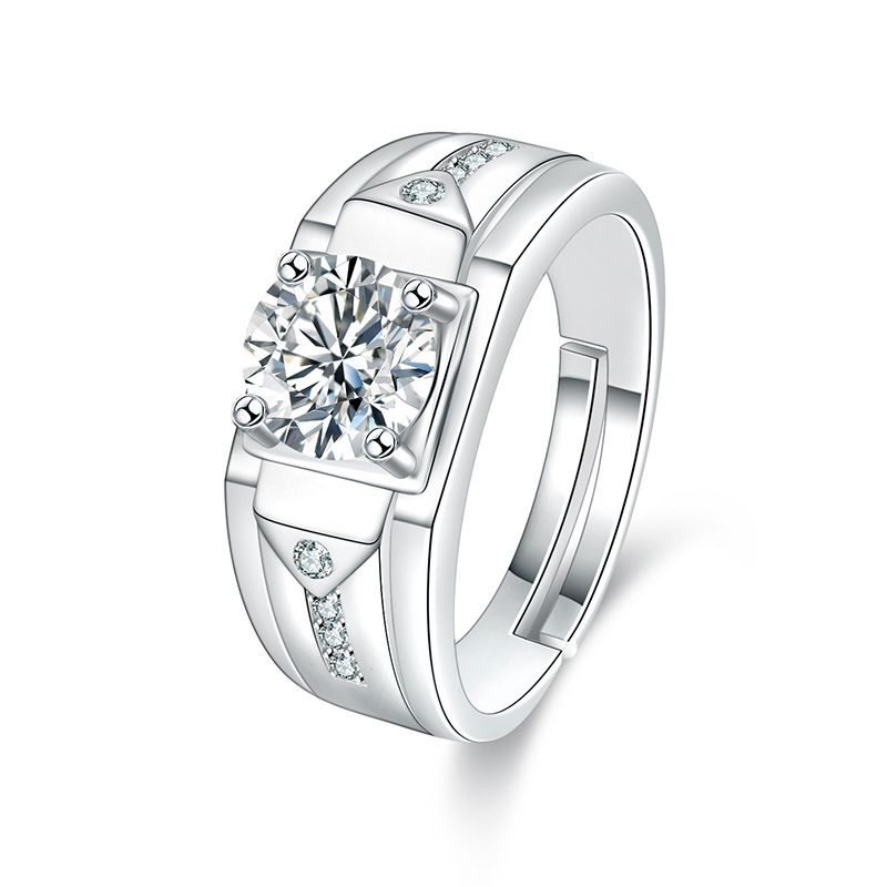 Temperament, Business Style, High Carbon Zircon Vertical Pattern Sparkling Diamond Men's Ring, Open Wedding Ring_voghion.com