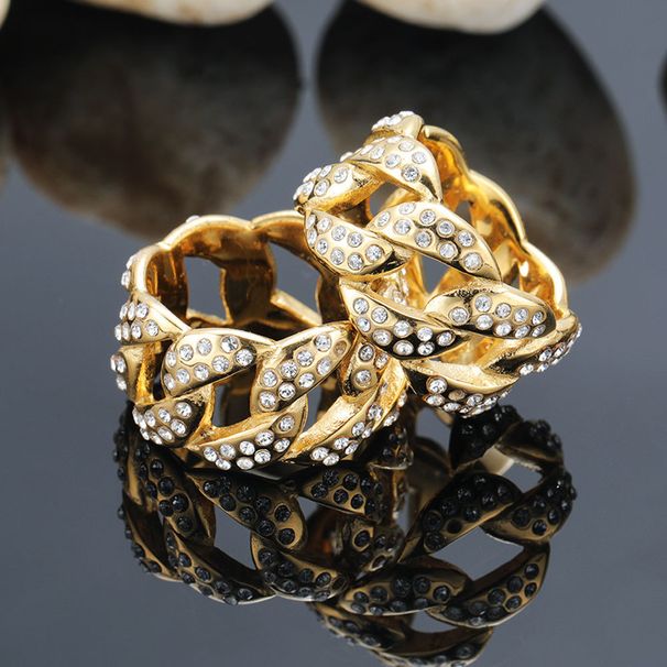 Anello da uomo alla moda in acciaio al titanio con catena cubana in stile hip-hop e diamanti_voghion.com