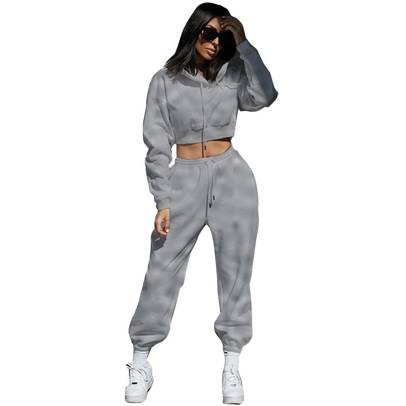 Giacca con cappuccio foderata in pile e pantaloni sportivi, set da due pezzi casual da donna, comodo e traspirante, per la corsa e il relax_voghion.com