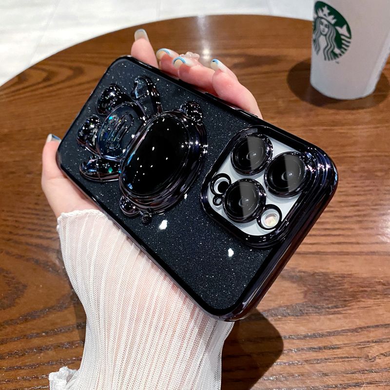 Luxe Astronaut Vouw Standhouder Glitter Plating Case Voor Iphone 14 13 12 11 Pro Max Mini Xs Xr X 7 8 Plus Se 2020 Soft Cover_voghion.com