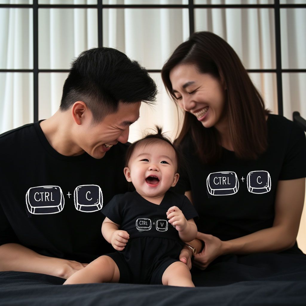 Ren bomull foreldre- og barneklær avslappet kortermet T-skjorte for familie på tre sommerklær for menn og kvinner babytopp_voghion.com