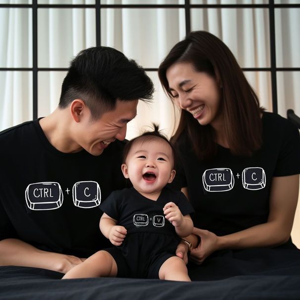 Ren bomull foreldre- og barneklær avslappet kortermet T-skjorte for familie på tre sommerklær for menn og kvinner babytopp_voghion.com