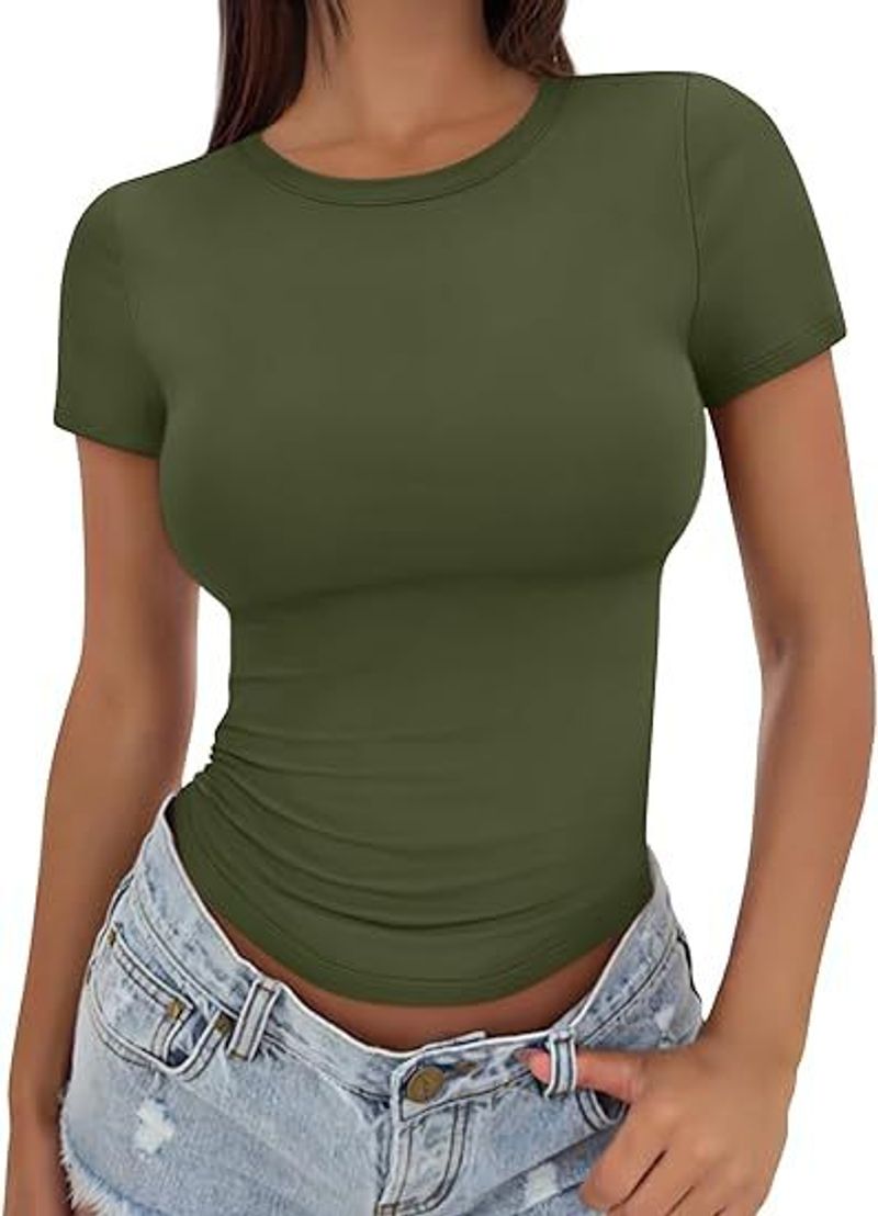 Tricou noi pentru femei europene și americane, slim fit, cu gât rotund, strâns, topuri sexy de vară, îmbrăcăminte pentru femei_voghion.com