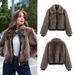 Faux Fur Collar Bomber Jacket, Streetwear Chic, Winter-Ready, Polyester Blend, Long Sleeve, Stand Collar, S/M/L/XL, Trendy Outerwear For Women_voghion.com
