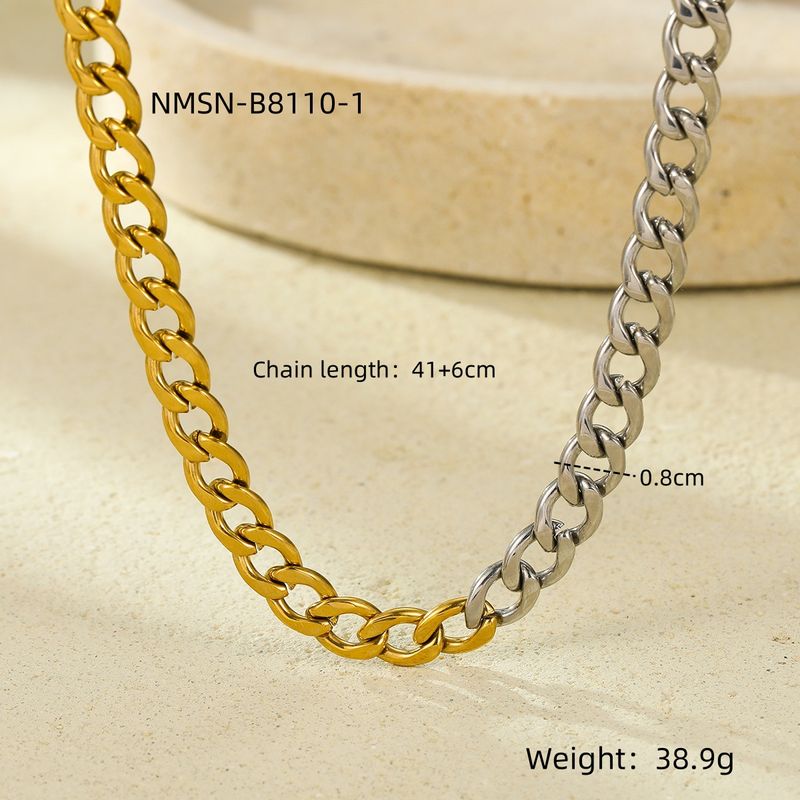 Collana unisex versatile in acciaio inossidabile con clavicola, con catena cubana color-block alla moda e resistente alla luce_voghion.com