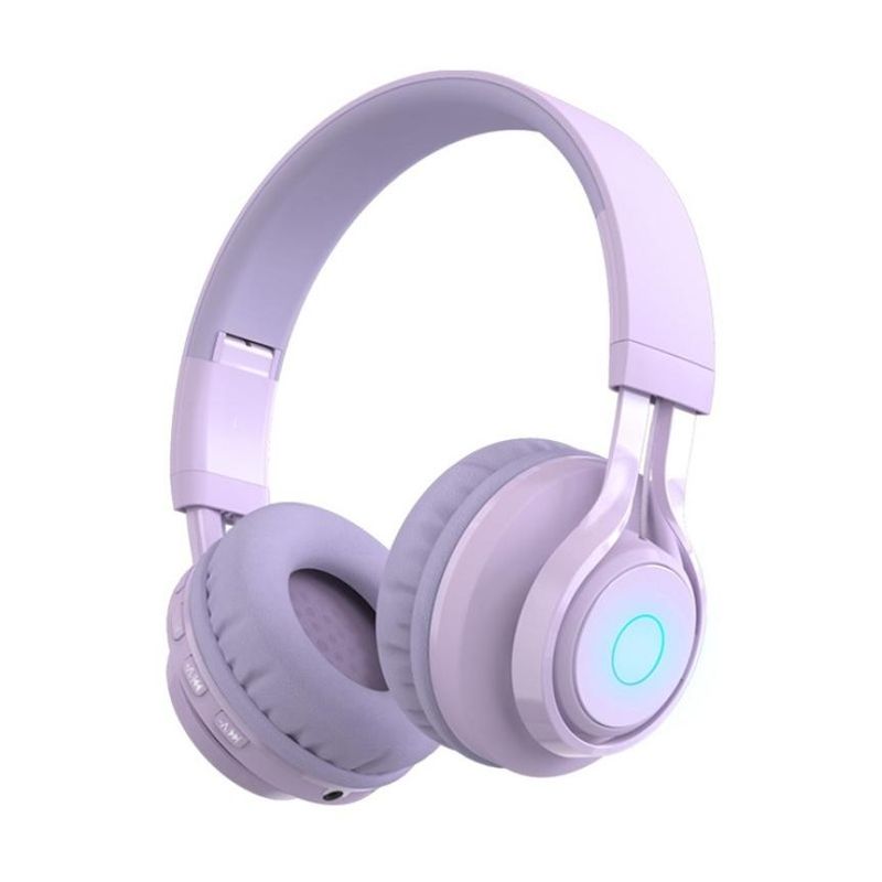 BT06C Cute Wireless Bluetooth 5.0 Headset for Children with Microphone LED Light Suppport Aux-in(Purple)_voghion.com