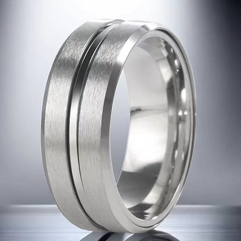 Schlichter und modischer Herrenring aus Edelstahl und Titanstahl, im Wind verblasst nicht, Nischendesign, drehbar, offener Bierring für Herren, Schmuck_voghion.com