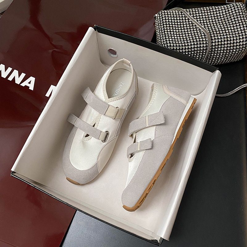Bailarinas Mary Jane de superficie suave con suela de doble velcro, estilo deportivo e informal para mujer_voghion.com