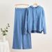 Women's Clothing autumn and winter new knitted hooded drawstring threaded sweatshirt wide leg pants two piece suit fashionable temperament casual suit_voghion.com