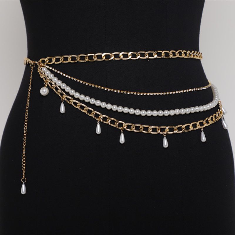 Club style publicity pearl chain mix and match multi-layer waist chain_voghion.com