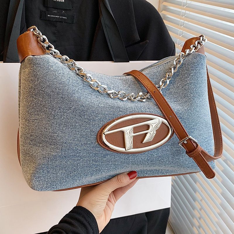 Borsa in denim Borsa a tracolla versatile da donna di grande capacità 2023 New Summer Borsa a tracolla con catena avanzata_voghion.com