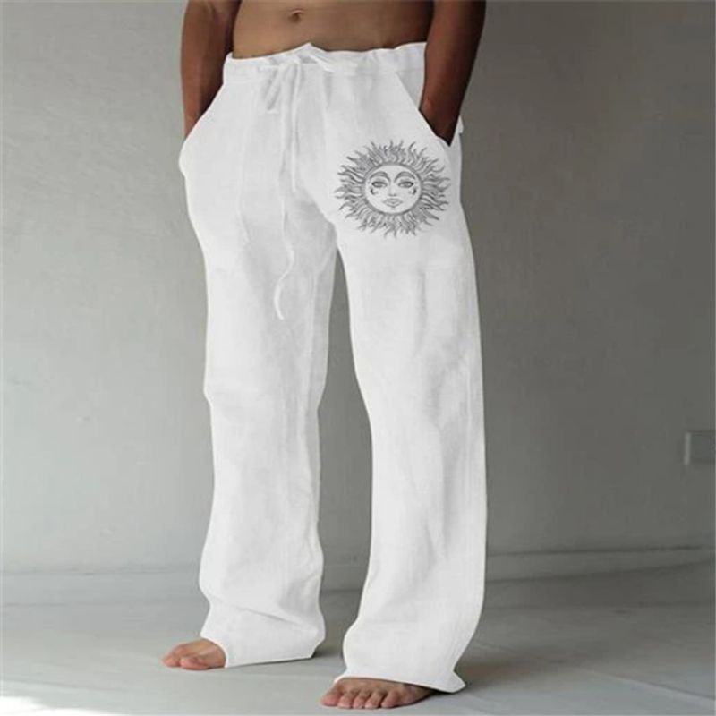 Men's Drawstring Elastic Loose Casual Printed Trousers_voghion.com